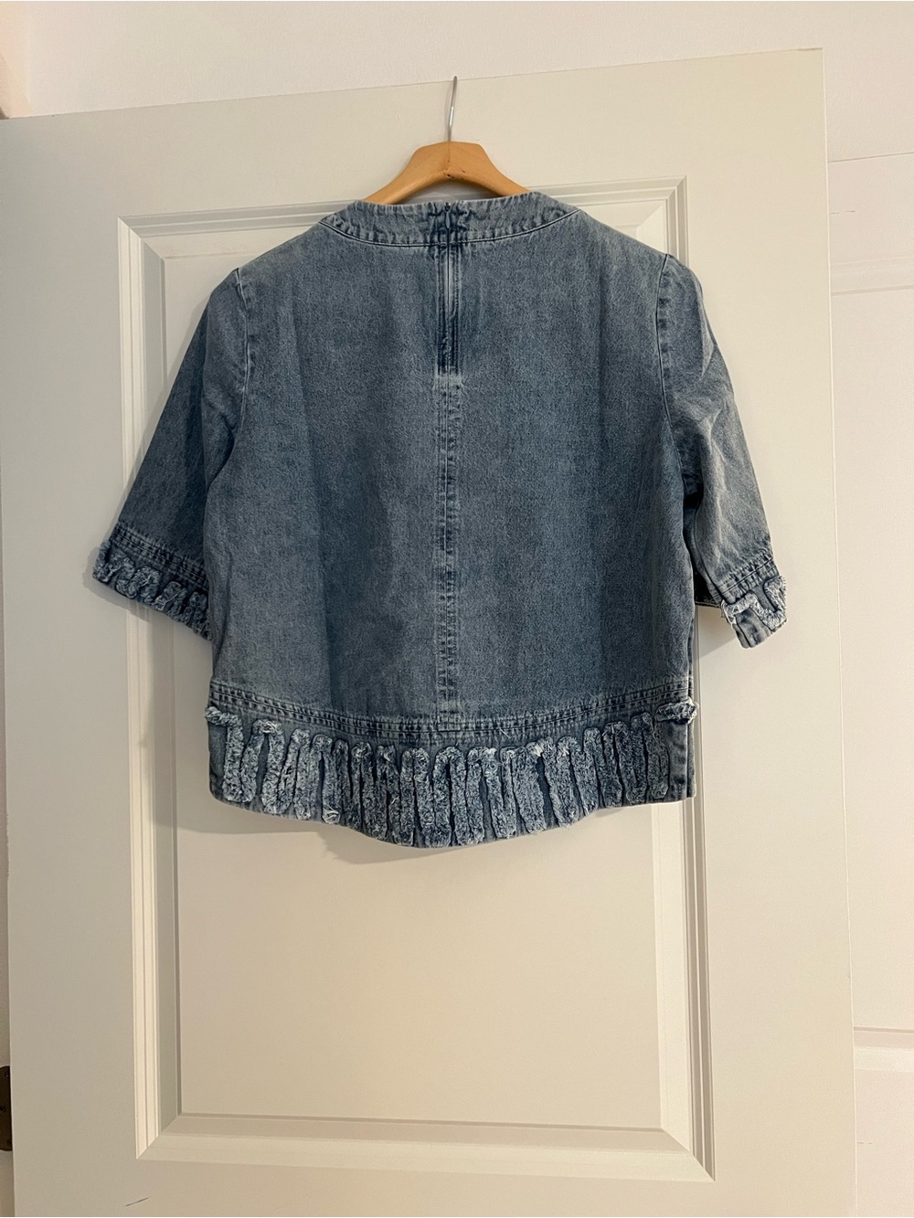 bohme Washed Denim Blue Embroidered Hem Top - Picture 5 of 8